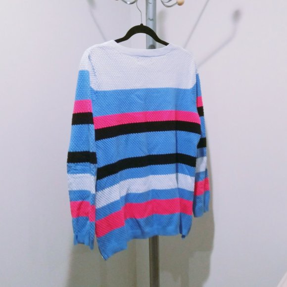 Jones New York Signature Blue Pink Striped Sweater - Picture 2 of 4